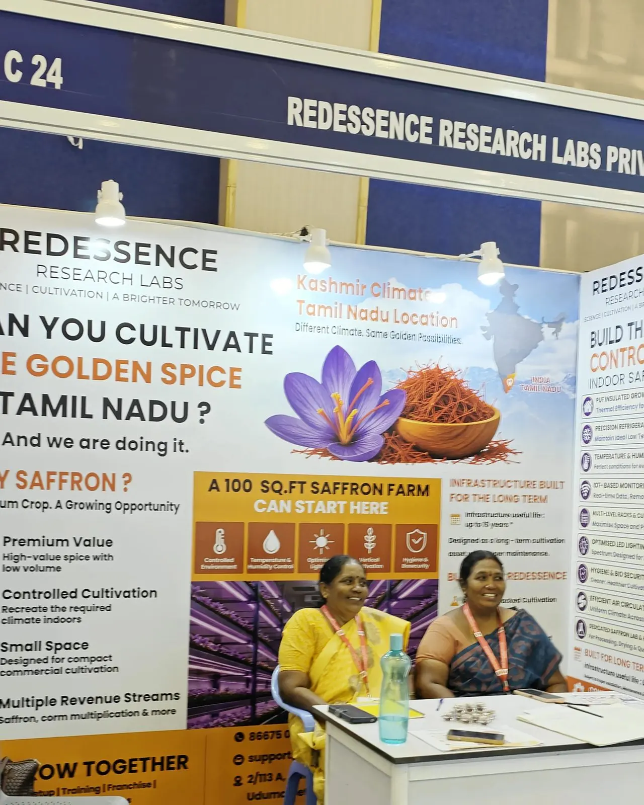 Her saffron stall at the United Agritech 2026 expo in Madurai