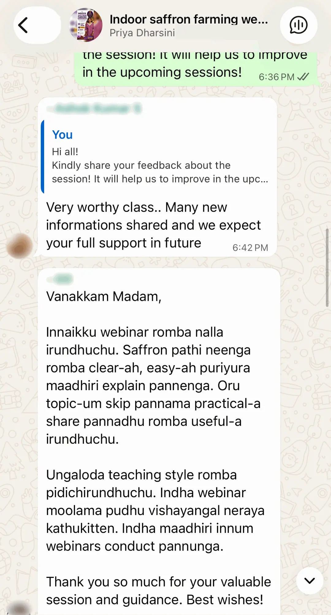 WhatsApp feedback from attendees of her previous webinar (2 of 5)