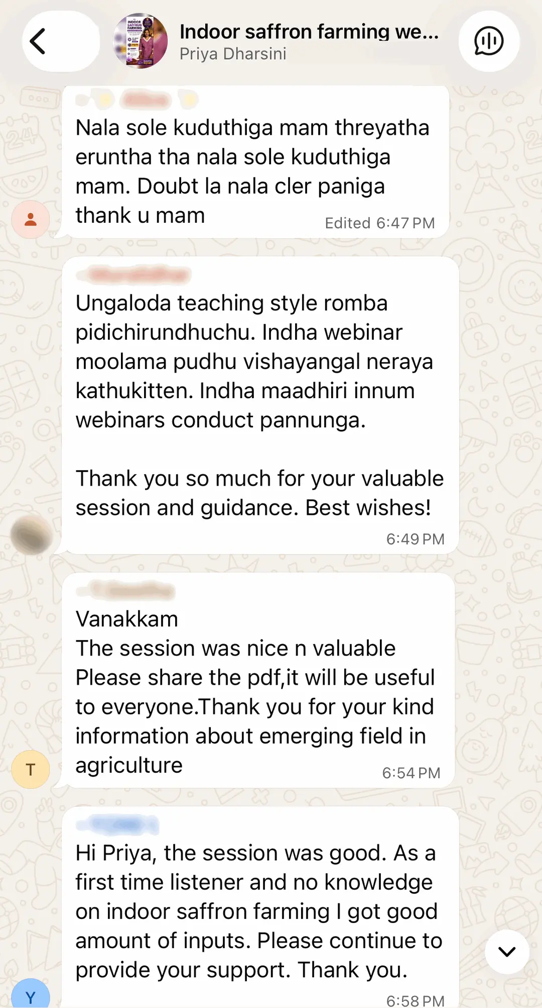 WhatsApp feedback from attendees of her previous webinar (3 of 5)